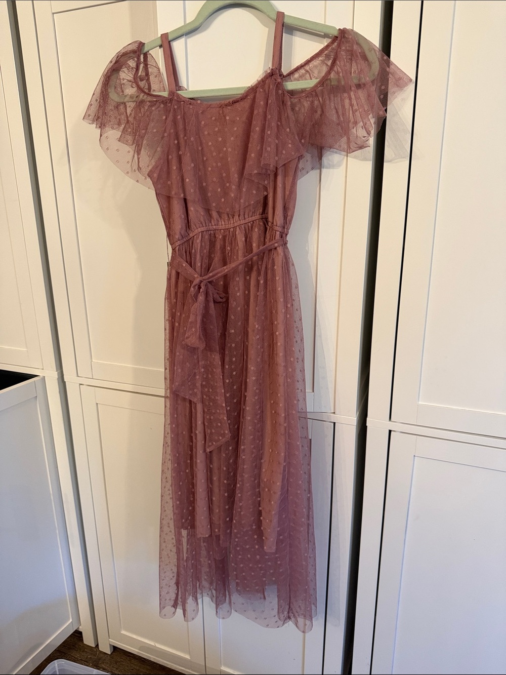 Joyfolie Girls Mauve Dot Mesh Ruffle Dress